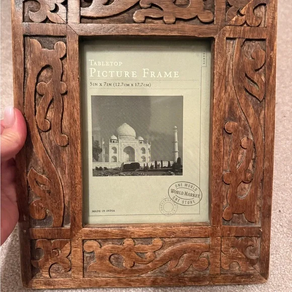 World Market wooden tabletop picture frame holds 5 x 7 pictures. Made in India - Picture 2 of 6